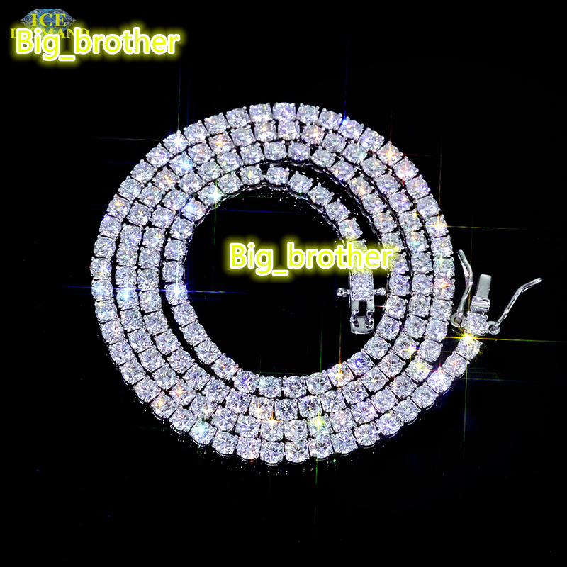 Wholesale 925 Silver 3MM Hip Hop Tennis Chain Necklace VVS Certified Moissanite Diamond Jewelry with GRA Certificate