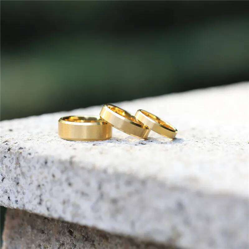 Tigrade Gold Plated Wedding Ring Women 2/4/6/8mm Wide Brushed Tungsten Mens ring Luxury Anniversary Jewelry for Couple Gift H260312