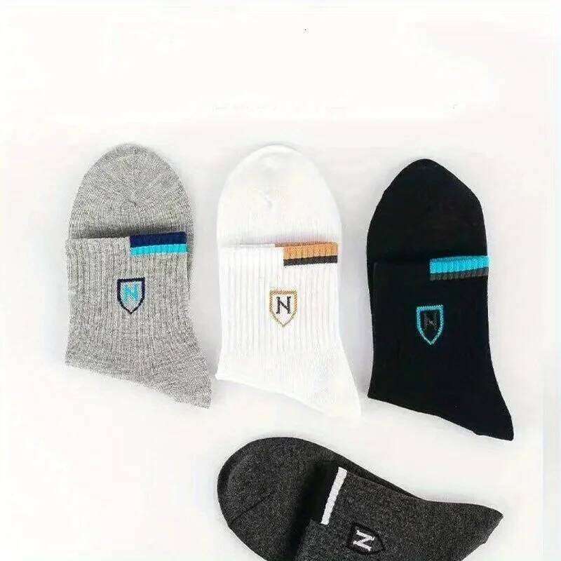 5 Pairs Men's Medium Length Can Be Worn with Letter Pattern In All Seasons Sports And Fashion Socks Z260312