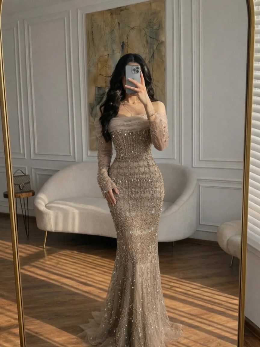 Gold Glitter Mermaid Prom Dresses Off the Shoulder vestidos de noche Elegant Detachable Train Customized Formal Evening