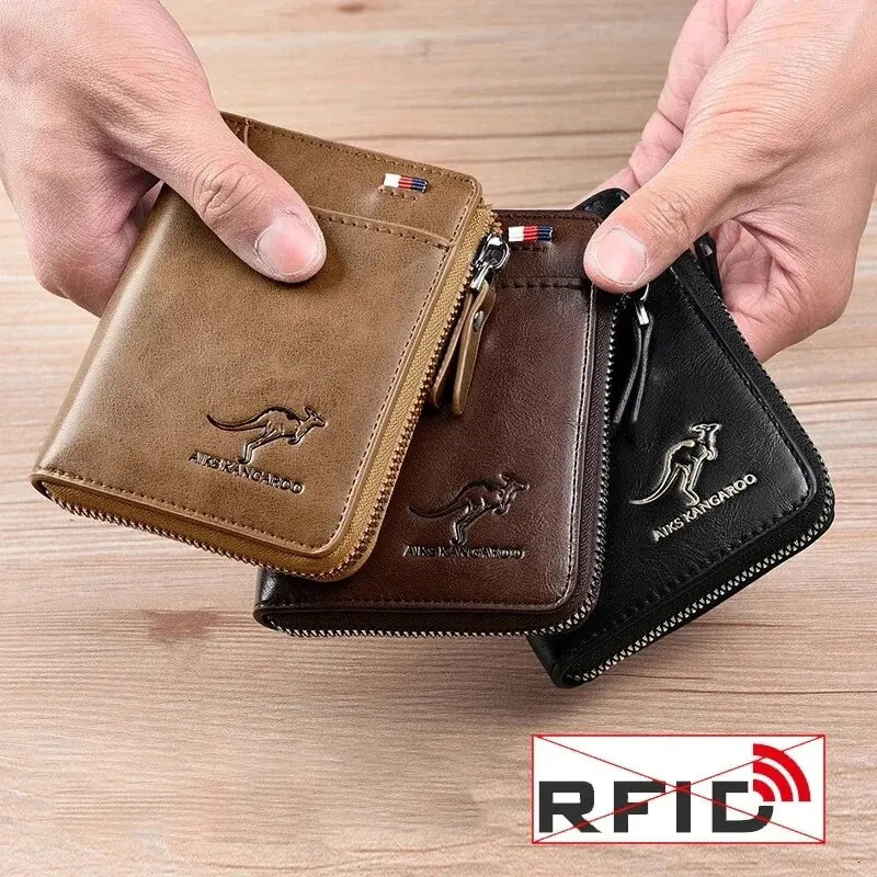 Mens Wallet Leather Business Card Holder Zipper Purse Wallets for Men RFID Protection Purses Carteira Masculina 260304