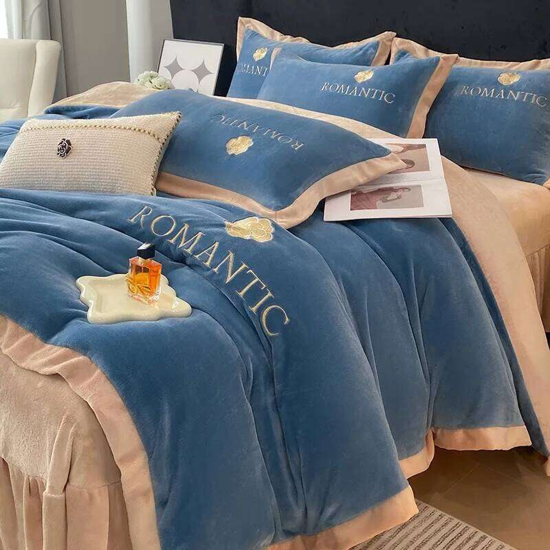 Milk fleece autumn four-piece set winter warmth, light , small clear and cute style H260312