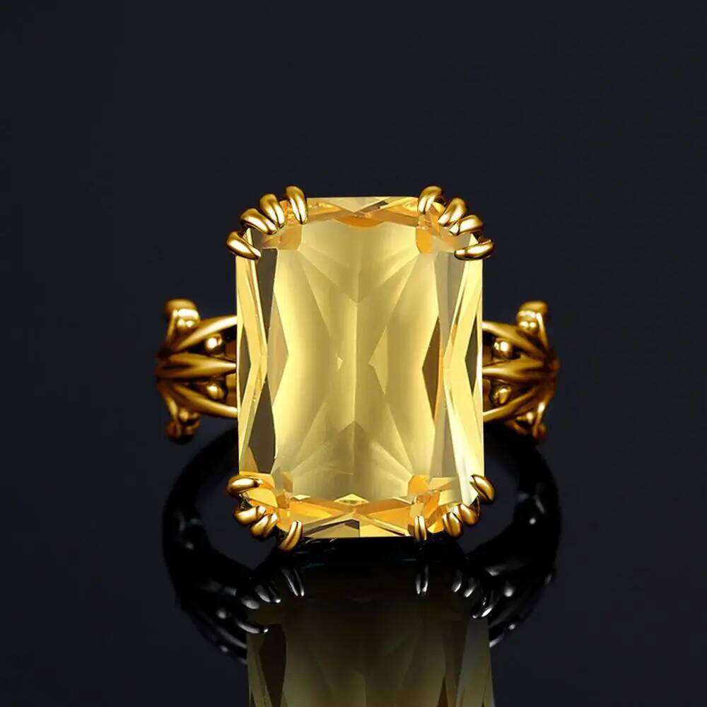 Luxury Shiny 13*18mm Big Rectangle Citrine Ring For Women With Stone Solid 925 Sterling Silver Female jewelry Trend Delicate Hot H260312