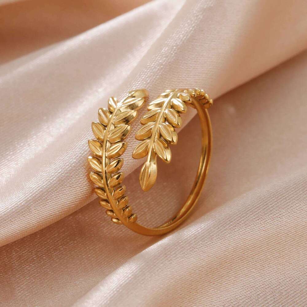 Skyrim New In Wheat Ears Leaf Ring Boho Stainless Steel Gold Color Open Women Rings 2025 Trendy Jewelry Valentine Gift Wholesale H260312