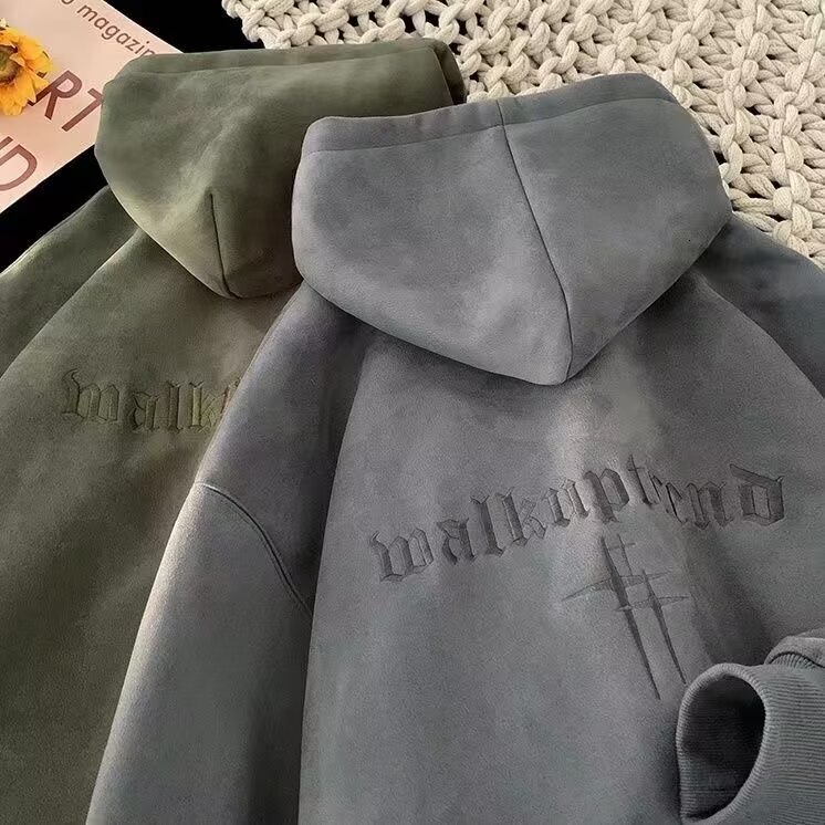 Heavyweight Suede Sweatshirt For Men Autumn And Winter Style Trendy Brand Cool Oversize Loose Designer Hoodie Thickened Hooded Jacket