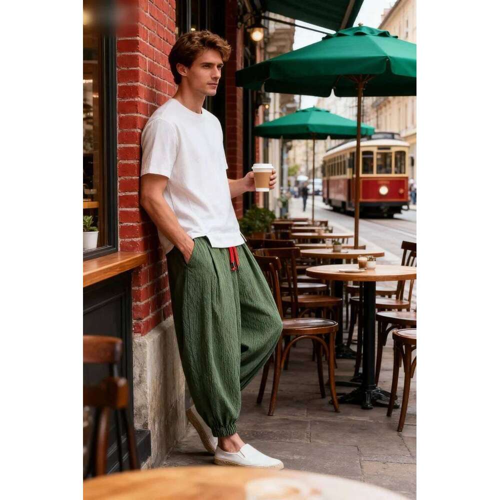 Japanese Loose Men's Cotton Pants Male Summer New Breathable Solid Color Linen Trousers Fitness Streetwear Plus Size M-4XL