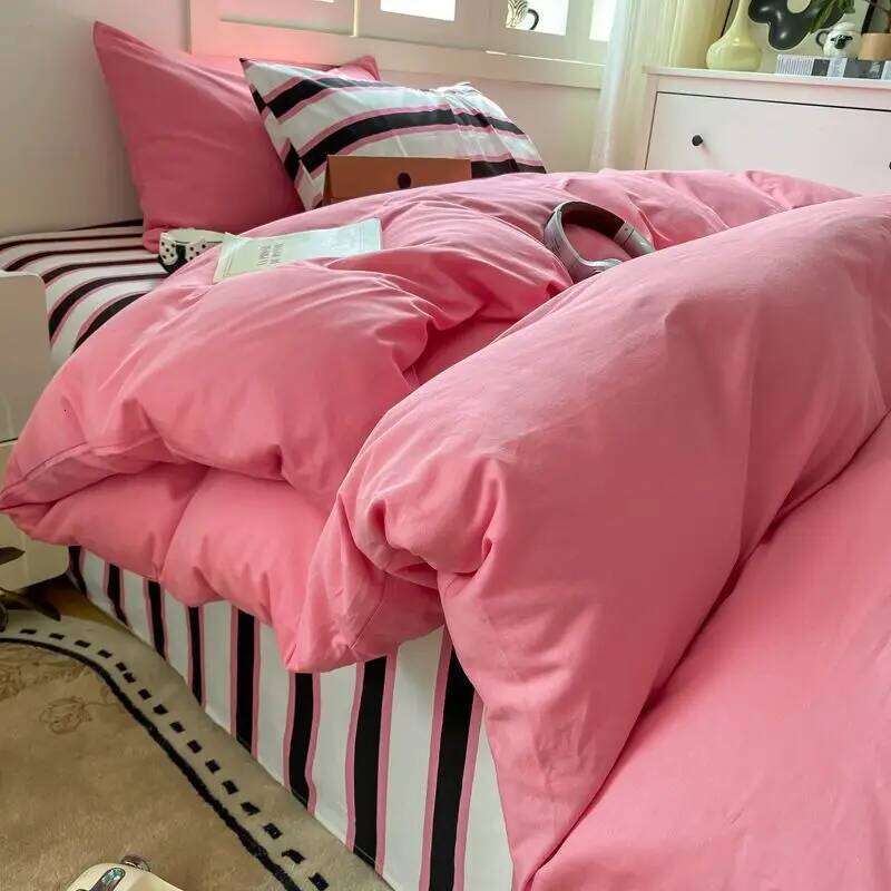 Cream Style Ultra-soft Duvet Washed Four-piece Bedding Pure Cotton Quilt Cover Bed Sheet Three-piece Set H260312