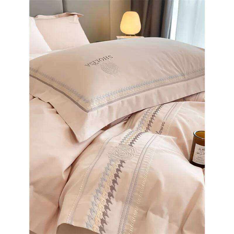 European light 120 pure four-piece set embroidered cotton quilt cover high-grade mattress bedding H260312