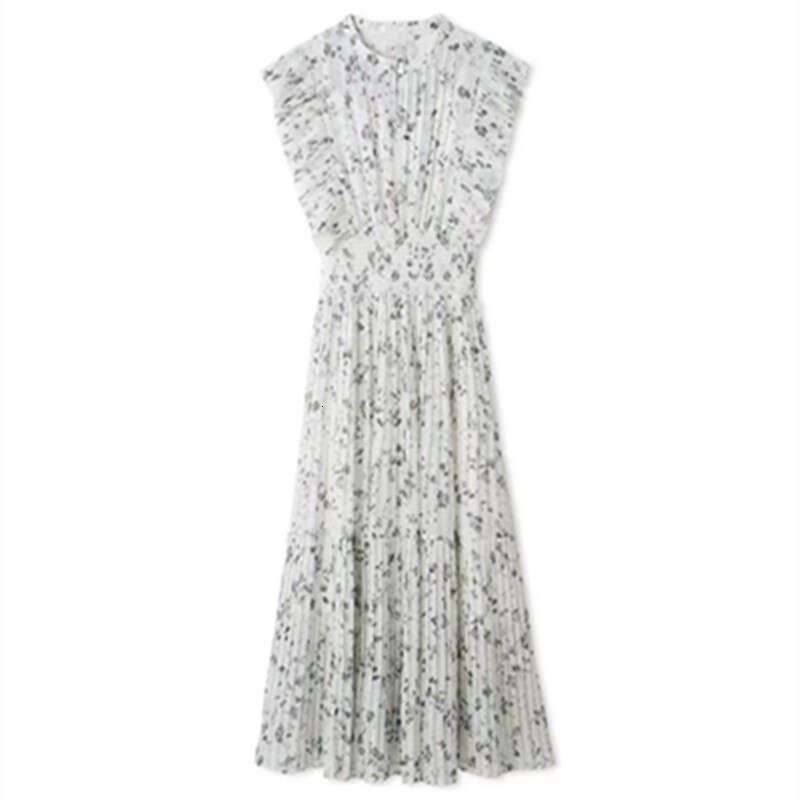 A15 2026 Spring and Summer New Women's Celebrity Same Style Printed Flower Flowing Sleeve Fold Dress
