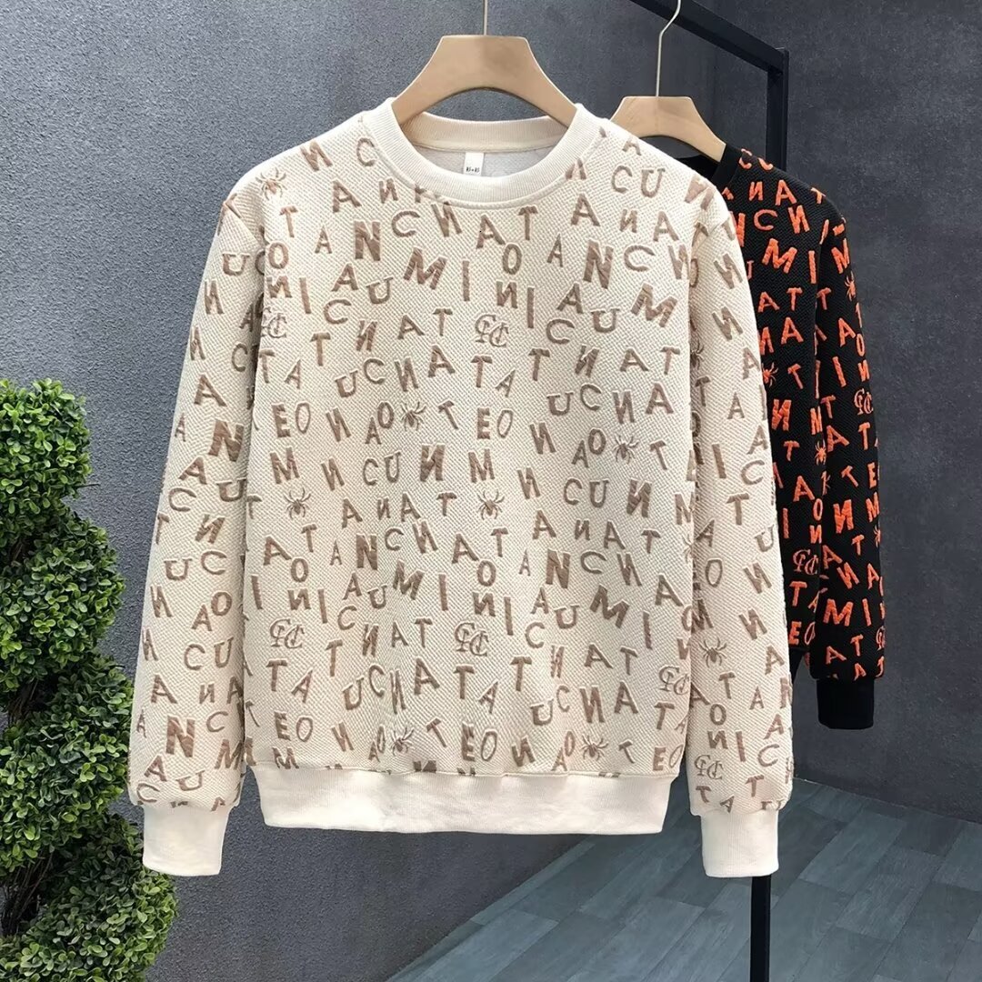 Jacquard Letter Style Designer Hoodie Sweatshirt Trendy Fashionable Unique Versatile Round Neck Slim Fit Pullover Autumn Men's Top