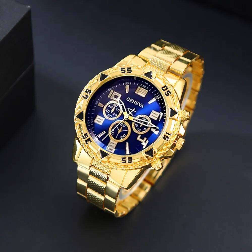 4pcs/set Deluxe Men's Quartz Set Casual Round Dial Alloy Case and Bracelet Electronic Movement Fashionable Business Watch