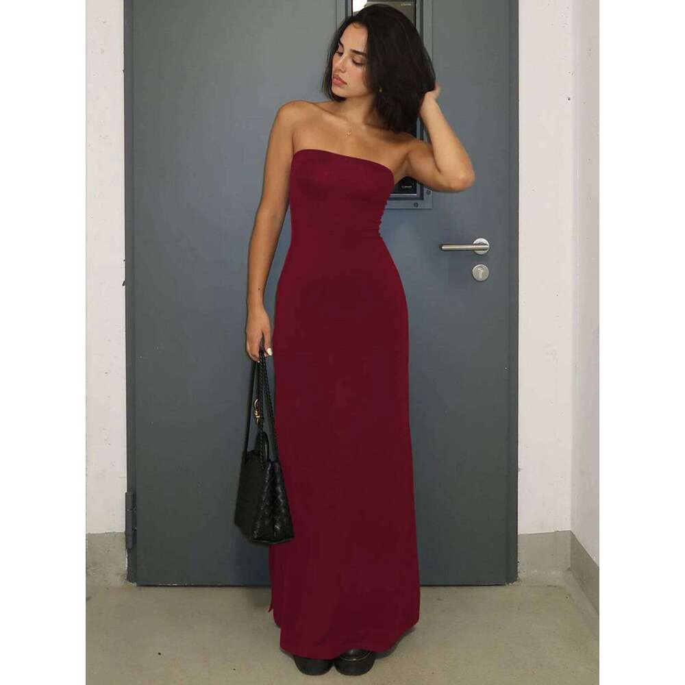 Hugcitar Black Strapless Long Sleeve Sexy Bodycon Maxi Prom Dress 2024 Fall Winter Elegant Women Outfit Evening Party Festival C260312