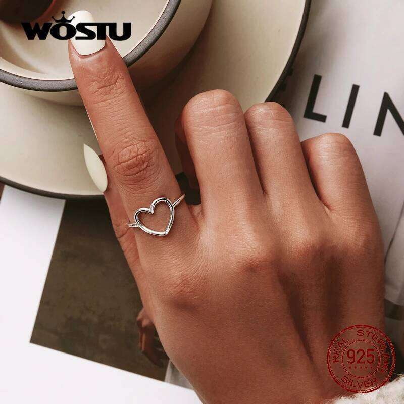 WOSTU 925 Sterling Silver Heart Ring For Women Wedding Engagement Simple Rings Finger Party Fashion Jewelry Gifts CQR641 H260312