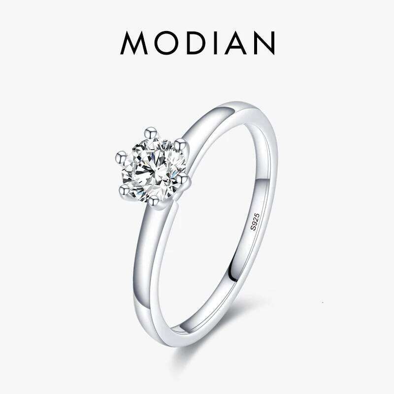 Modian 925 Sterling Silver Classic Simple Round Clear CZ Finger Rings Size 5 6 7 8 9 For Women Wedding Statement Jewelry Gifts H260312