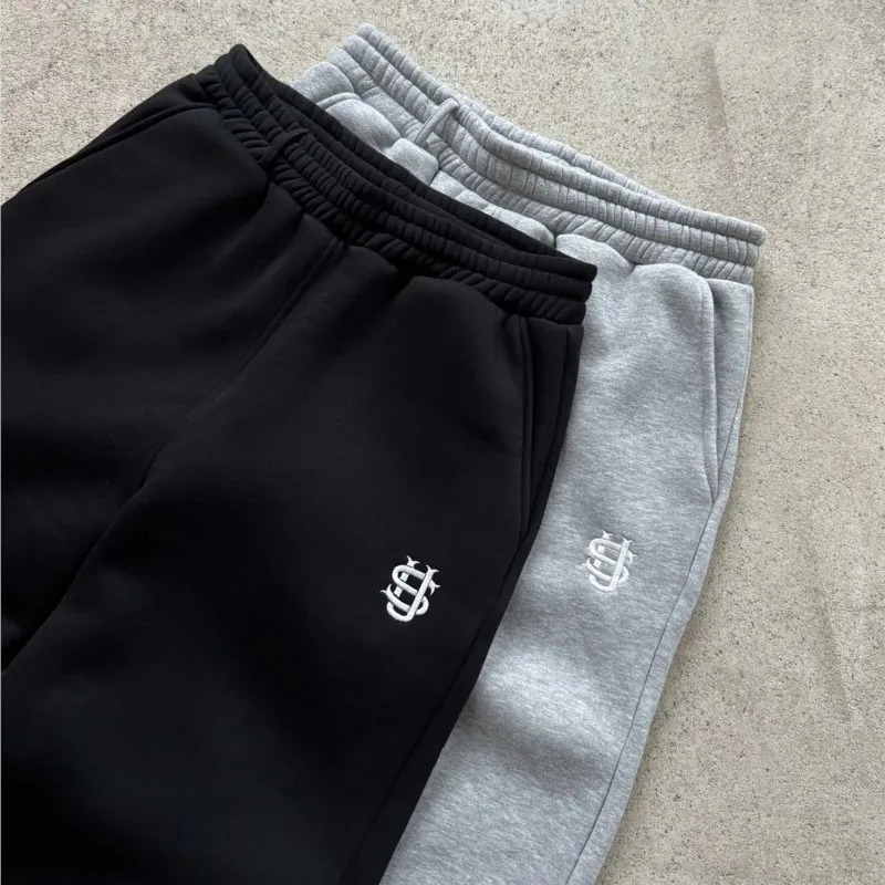 Y2k Retro Loose Straight Baggy Pants Men Tracksuit Pants Unisex Sweatpant Women Zip Embroidery Hip Hop Harajuku Casual Pant Goth 260310
