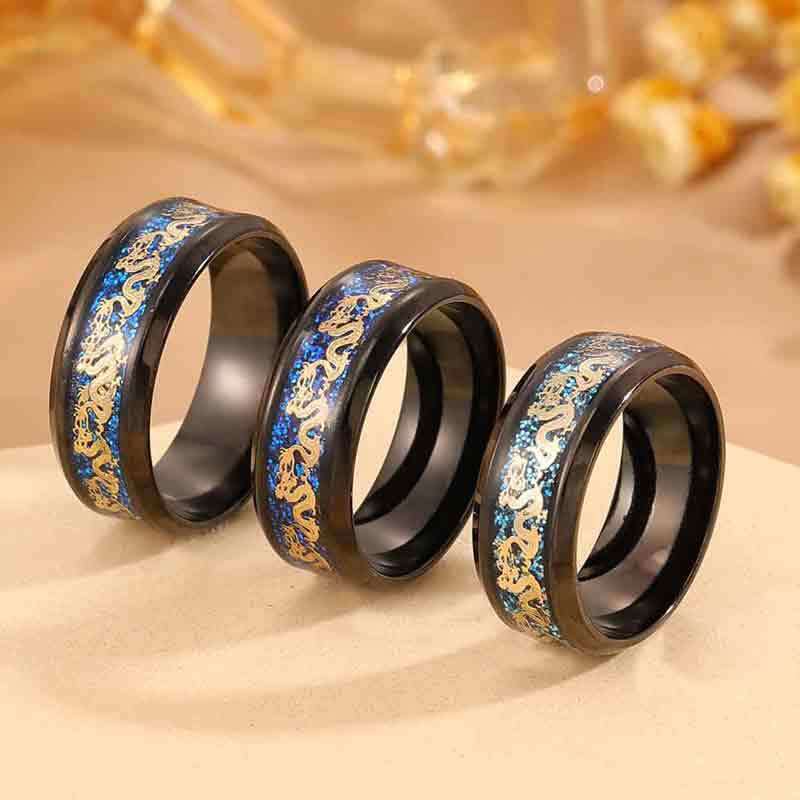 Stainless steel pattern men's retro ring, non-fading Chinese dragon arabesque closed ring jewelry wholesale