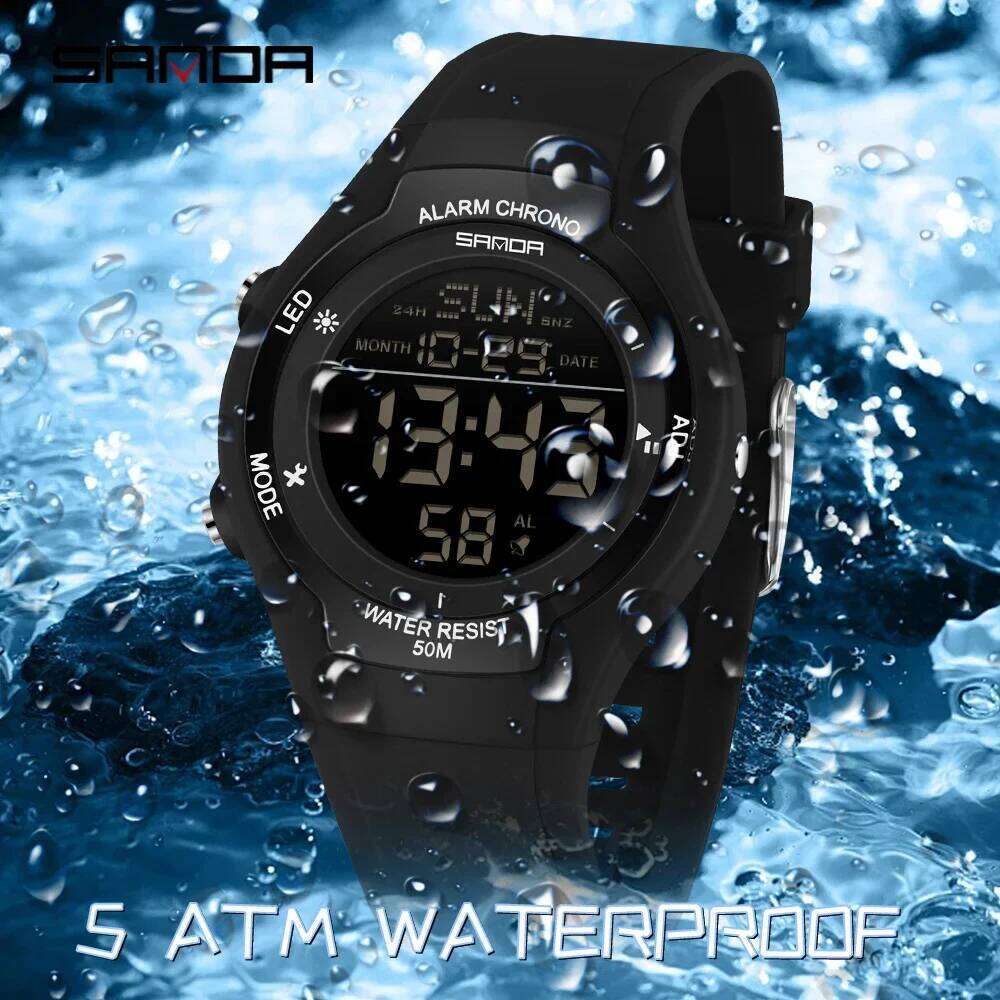 SANDA 6356 Sports Electronic Watch 5ATM Waterproof Luminous Light and Thin Multi functional Timing Alarm Clock Student Watch2026