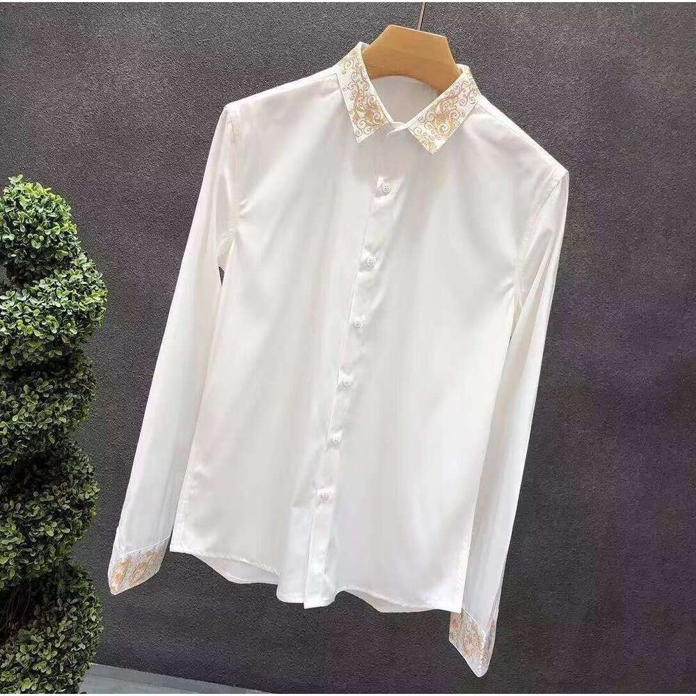 Style Light Luxury Summer Men's Square Collar Embroid Single Breasted Fashion Casual Long Sleeve Loose Shirts Tops