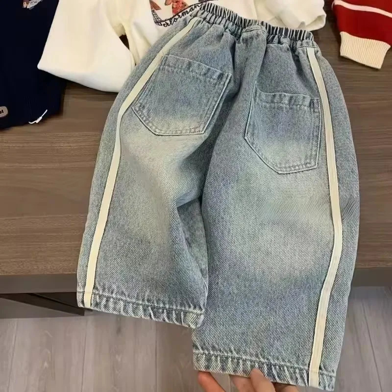 n Casual Outdoor Pants Autumn Boys Kids Denim Stylish Girls Jeans Straight Trousers Elastic Waist Childre 260311