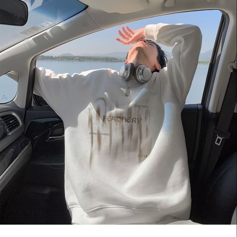Heavyweight Men's Sweatshirt For Autumn And Winter Fleece-lined New Trendy Oversize -style Loose Round-neck Designer Hoodie Casual