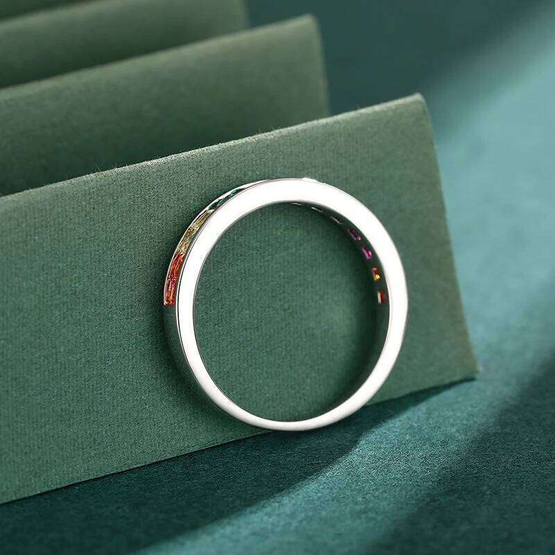Huitan Bright Square Colorful Zirconia Thin Ring Fashion Finger Band Jewelry for Daily Life Versatile Stylish Accessories Gift H260312