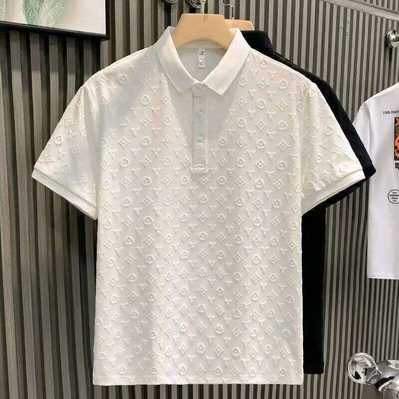 Summer Ice Silk irt ort T-irt Men's Faion Slim Fit f Sve Turn Collar Casual Busin Youth Wear 26H0312