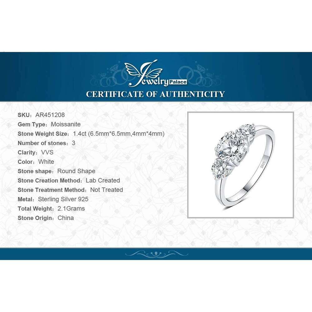 JewelryPalace Moissanite D Color 1.4ct 925 Sterling Silver 3 Stone Wedding Engagement Ring for Woman Yellow Rose Gold Plated H260312