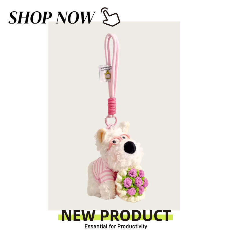 2025 New Plush Bouquet West Highland Dog Bag Pendant Cute Car Keychain Decoration for Girls