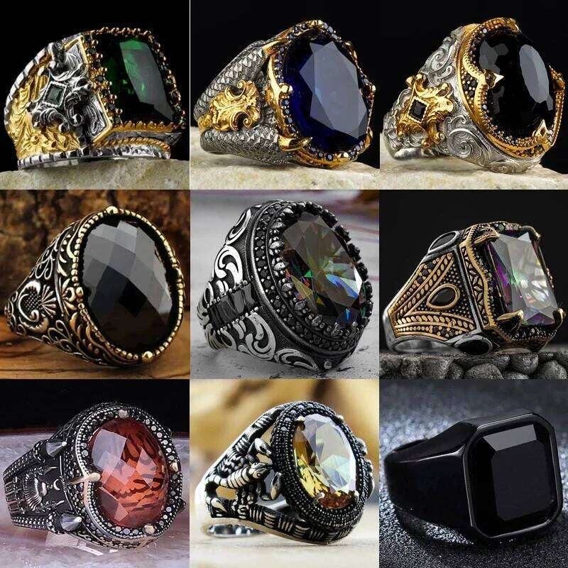 New Copper Material Open Adjustable Ring Black Gemstone Personality High Jewelry Fashion Business Suitable for Men Gift H260312