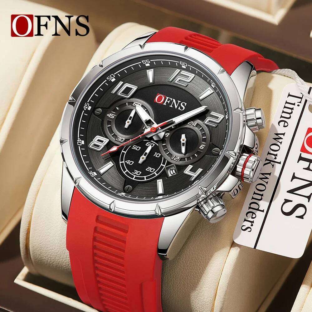 OFNS 8027 Fashion Quartz Watch Men Calendar Business Multifunction Chronograph Wristwatch Waterproof Luminous Sport Watche Male