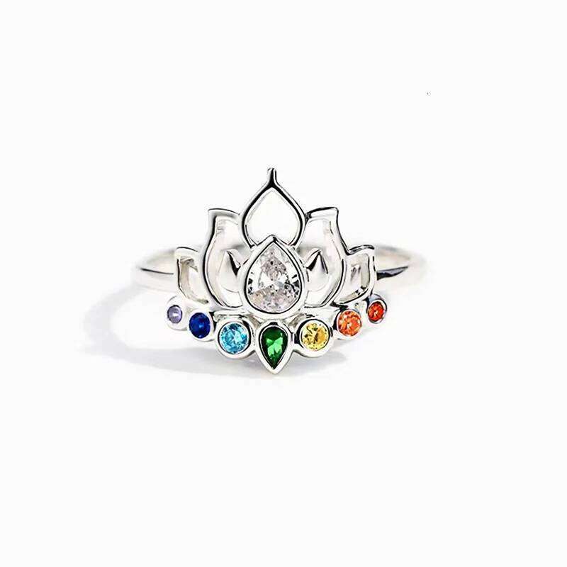 Huitan Lotus with Colorful CZ New Trendy Accessories for Women Daily Wear Party Aesthetic Flower Rings Statement Jewelry H260312