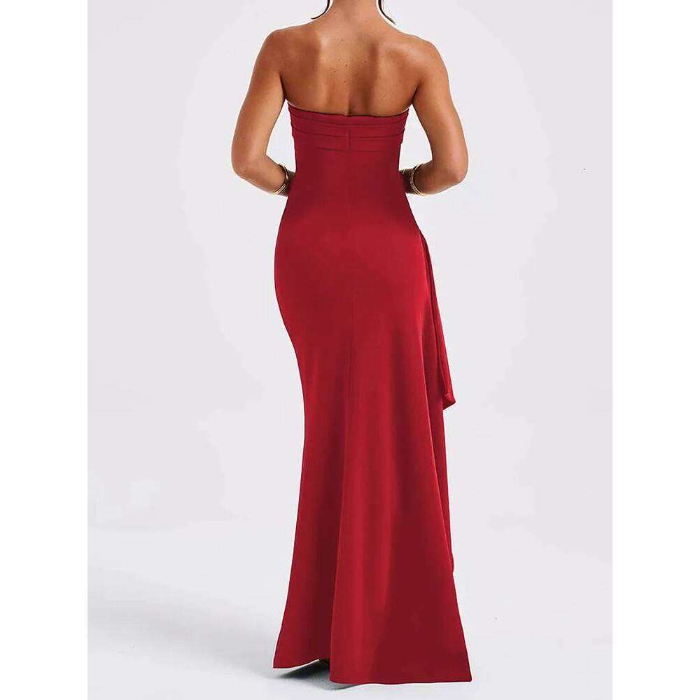 Sexy Strapless Backless High Split Maxi For Women Black Off-shoulder Sleeveless Bodycon Club Party Long Dress Clothes C260312