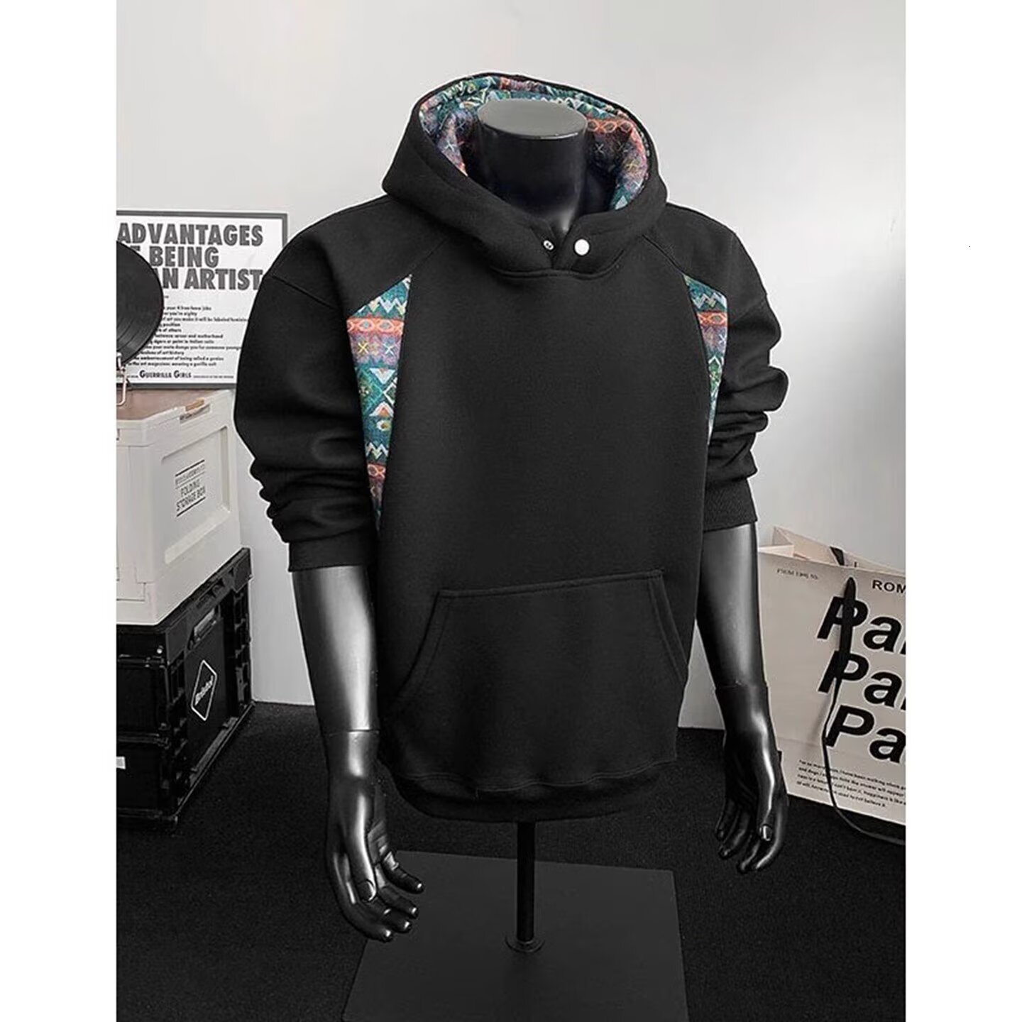 Ethnic Style Heavy-duty Men's Hoodie New Spring And Autumn Model With Contrasting Color Design Heavy-duty And Stiff Designer Hoodie Jacket Color-