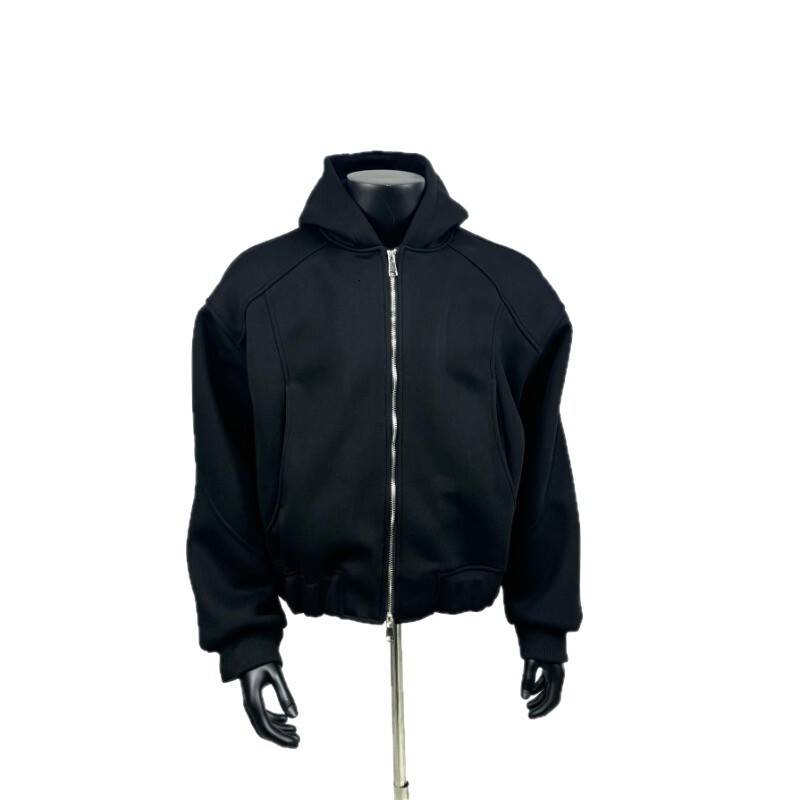 High Street Heavyweight Short Hooded Sweatshirt Men's Trendy Brand New Split Line Silhouette Designer Hoodie Zipper Jacket Top Winter