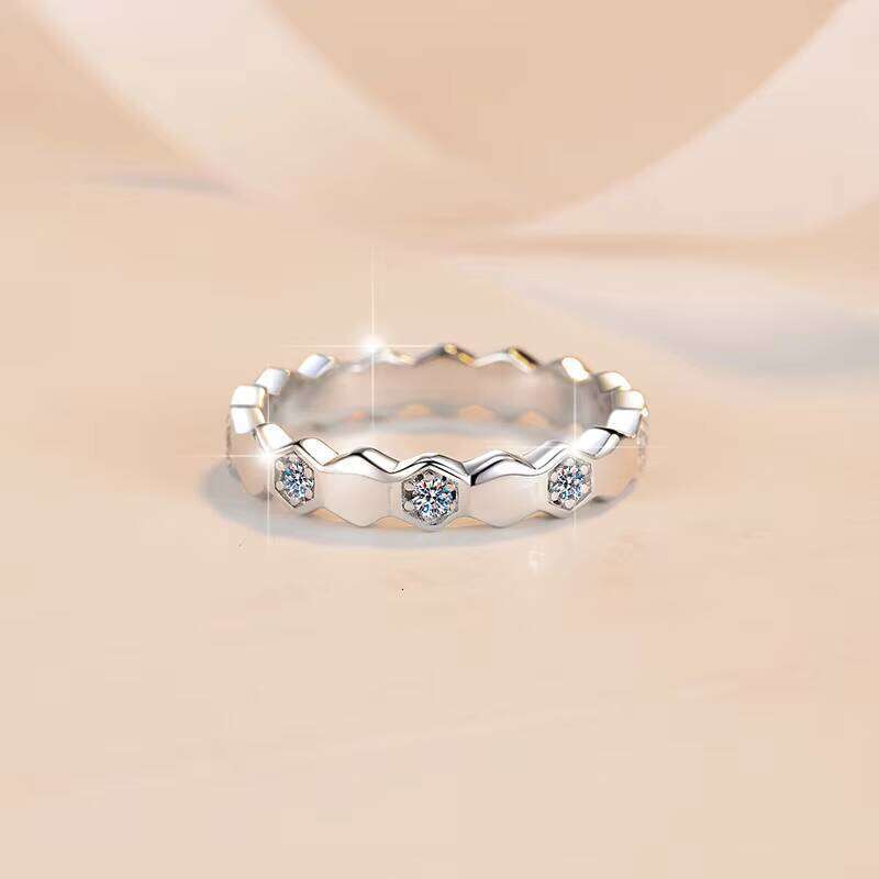 Premium Jewelry Eternal Stackable Full Honeycomb Diamond S Pure Silver VVs1 Inlaid with Sandstone GRA Ring Band