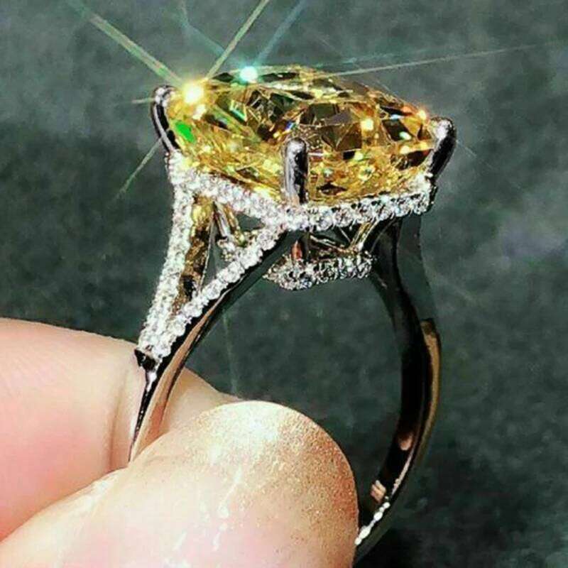 Huitan Square Yellow Cubic Zirconia Women Gorgeous Wedding Anniversary Lady Rings Temperament Elegant Fashion Jewelry Gift H260312