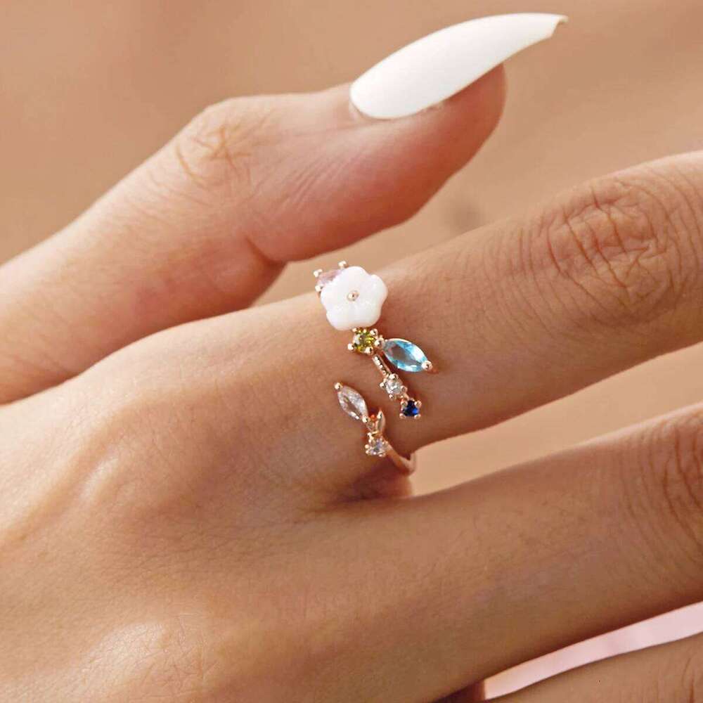 Korean CZ Sweet Crystal Zircon Heart Ring For Women Exquisite Shell Flower Opening Finger Rings Girls Princess Wedding Jewelry H260312