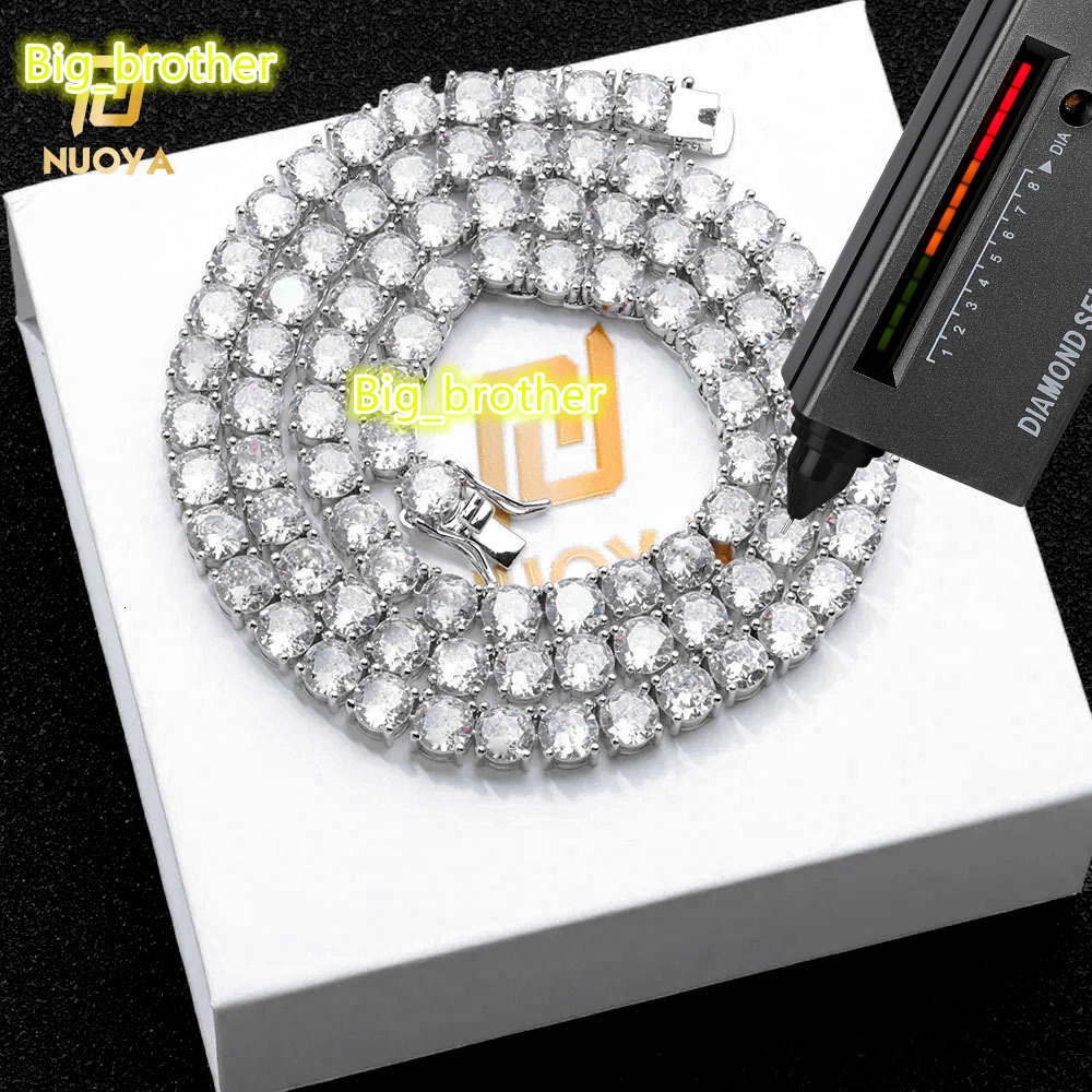 NUOYA High Quality Hiphop Jewelry 2mm 3mm 4mm 5mm VVS Moissanite Diamond Silver Plated Brass Tennis Chain Necklace for Men Women