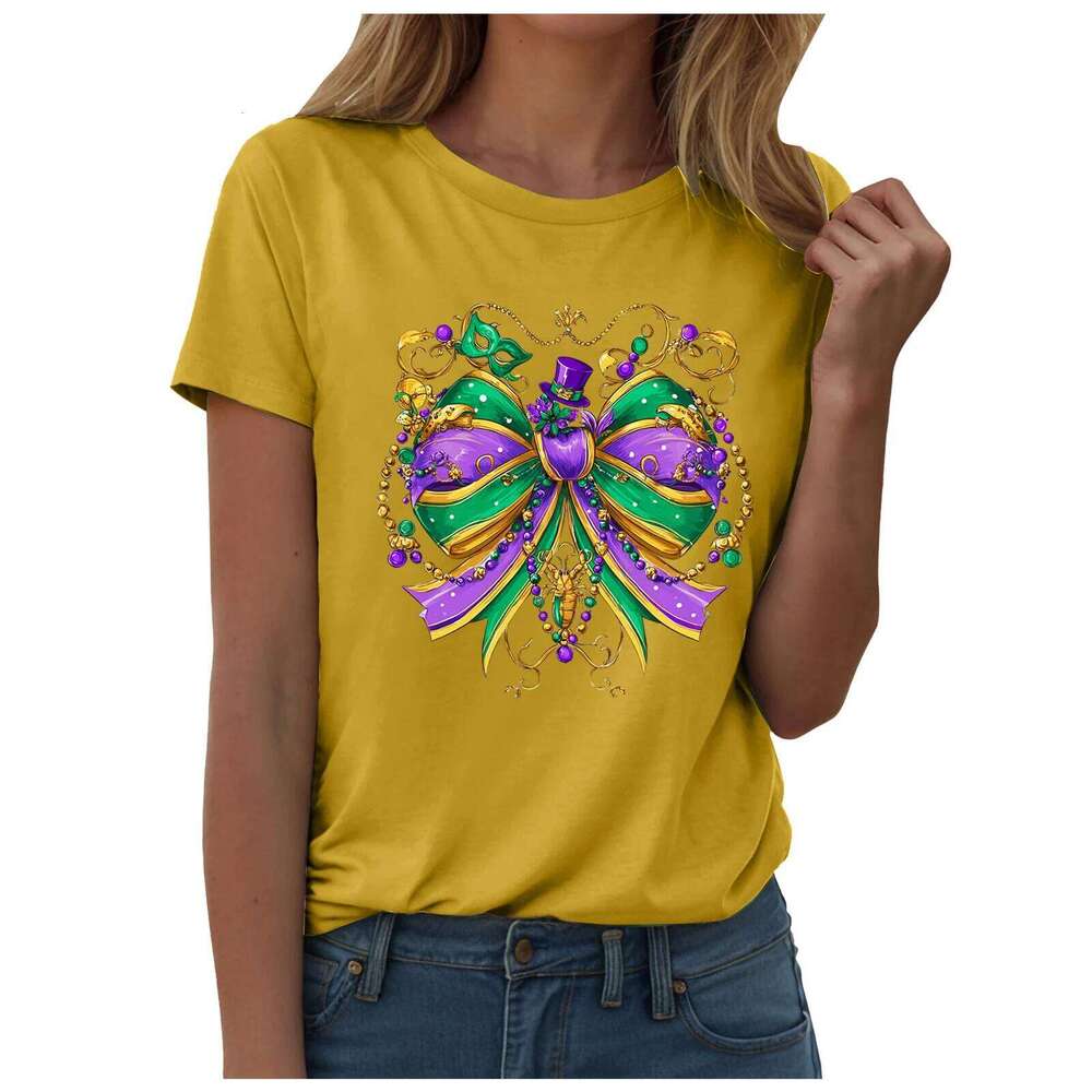 Fashion Carnival Party Shirts Small Mardi Gras Printed Festival Rave Dress Up Tops Short Sleeved T Shirt And Blouse Women Z260312