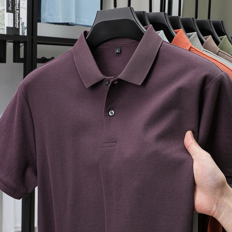 High end 100 cotton short sleeve polo shirt men lapel top summer breathable T-shirt trendy solid color Korean casual Paul shirt 260311