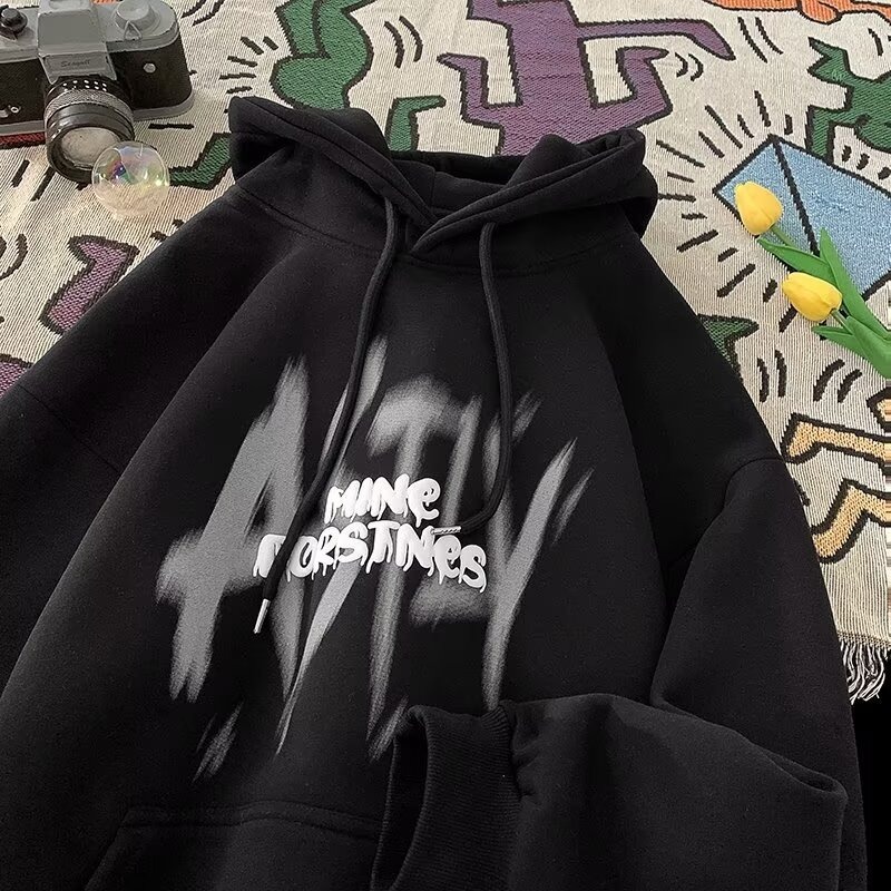 Retro Hooded Sweatshirt For Designer Hoodie Men Autumn And Winter Fleece-lined Heavy-duty Trendy Print Loose Casual Hoodie Jacket