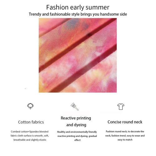 China-Chic New Chinese Traditional Pattern Elk Tie Dyed Short Sleeve T-shirt Rainbow Gradual Change Vintage Beast Print Men's Summer Versatile To