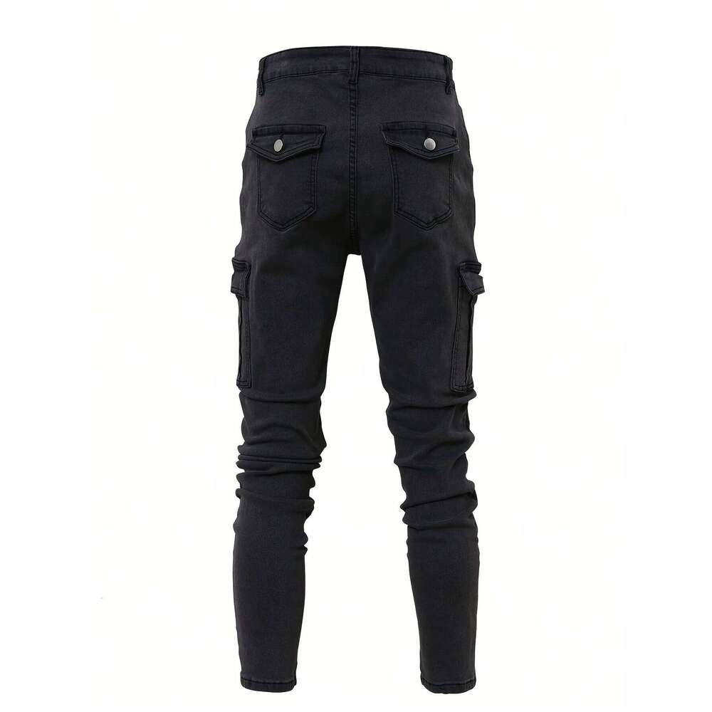 Men's workwear multi pocket jeans, casual street style straight leg denim pants 26Y0312