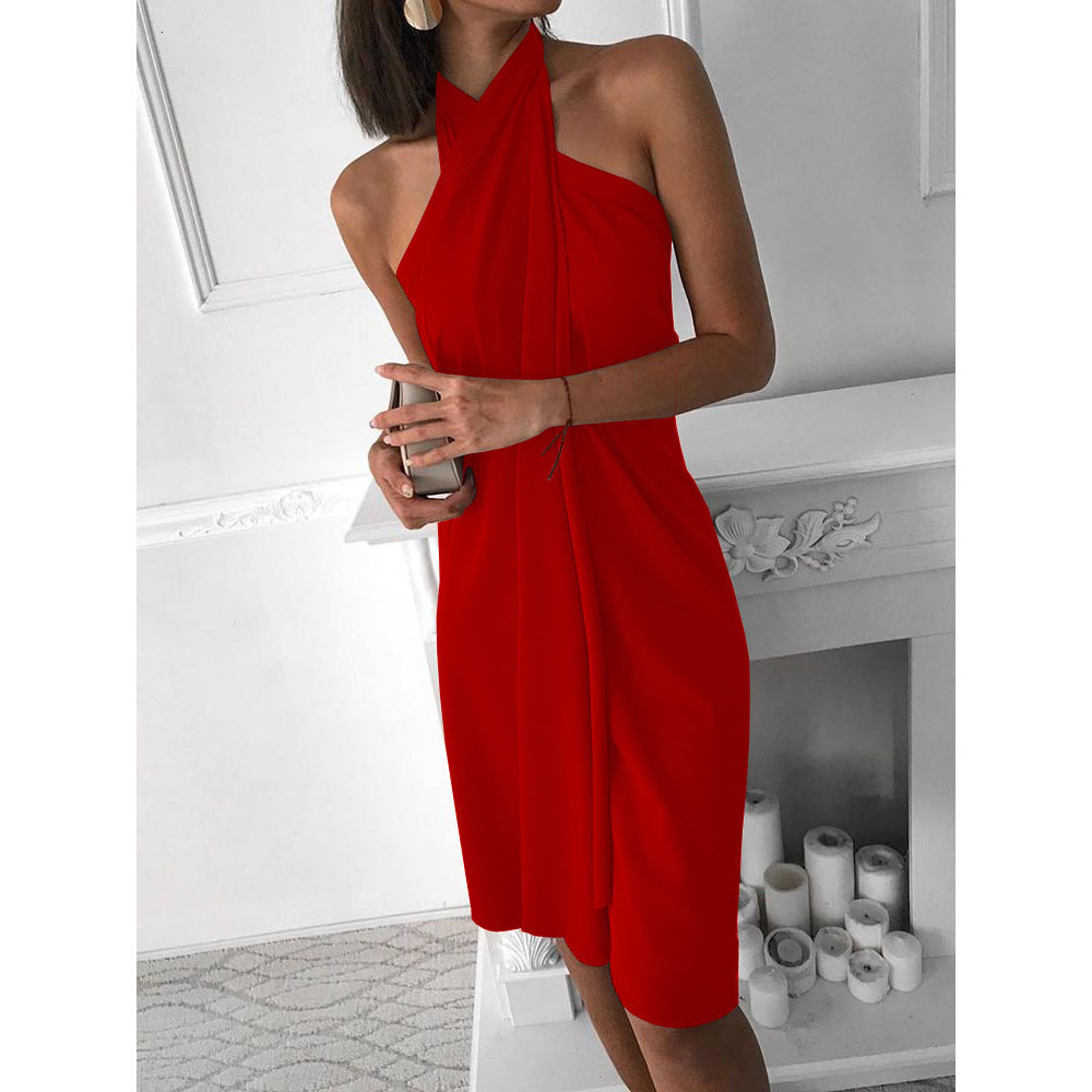 2025 Summer New Sexy Womens Dress Halter Loose Irregular Casual Beach Dress
