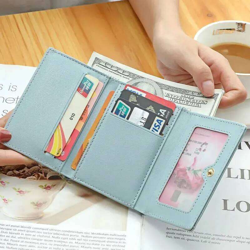 2024 Women Short Cute Small Wallet with Hasp ID Bank Card Holder for Student Girl Coin Purse Ladies Wallets Cartoon Bag Pink