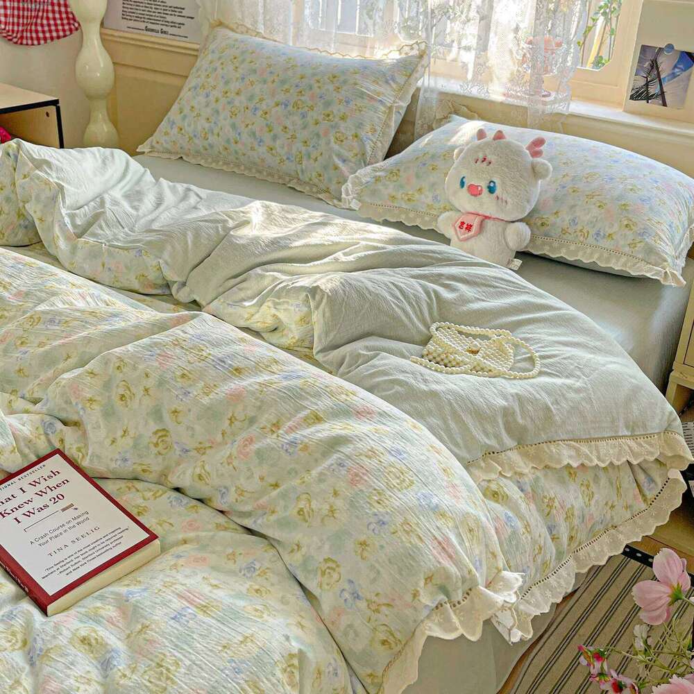 Floral Bedding Korean Style Duvet Cover Bed Linen Flat Sheets Set 2 Pillowcases Single Double Queen Size For Student H260312