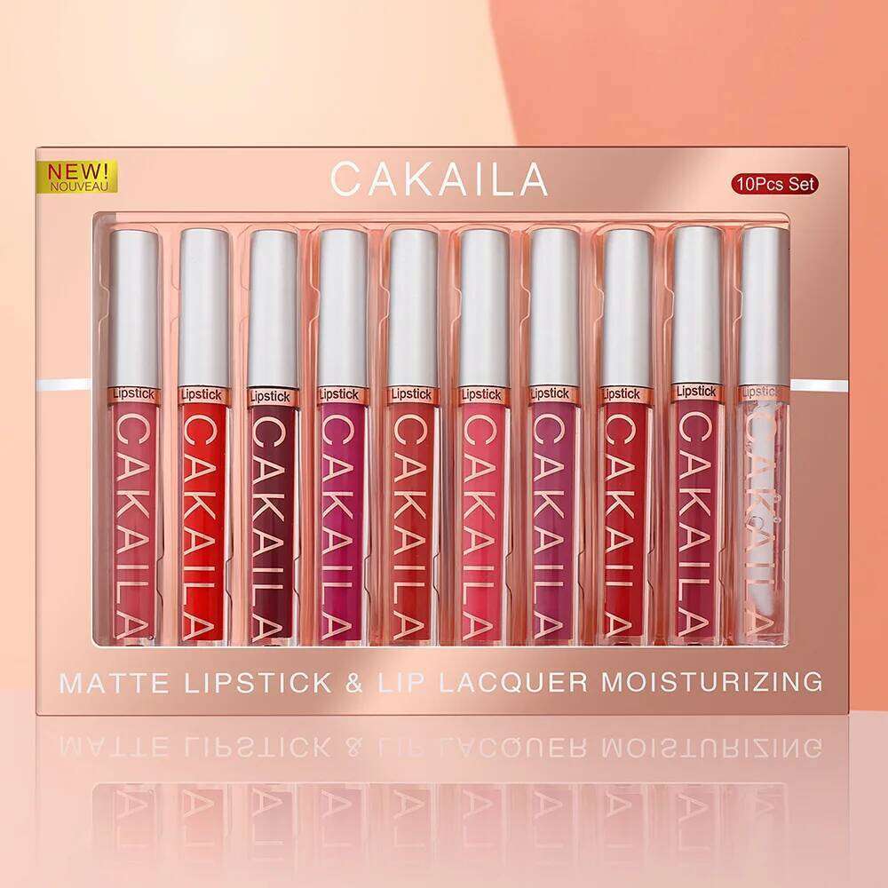 CAKAILA 10 pcs Matte Velvet Nude Lip Gloss Set Lipstick color showing waterproof non-stick liquid lipstick lip gloss W260311