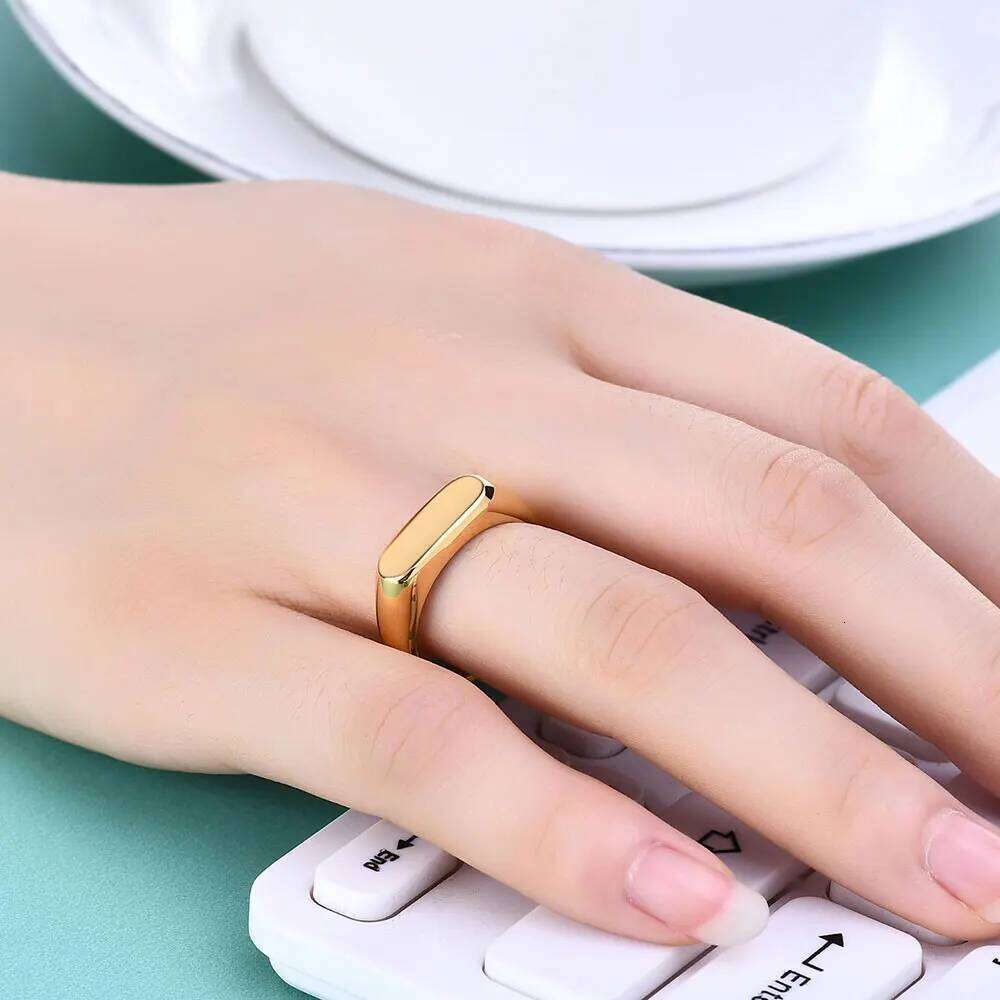 Gothic INS Signet Rings for Men Punk Black Oil Pinky Ring Gold Color Tone Stainless Steel Chunky Boys Teens Fraternal Jewelry H260312
