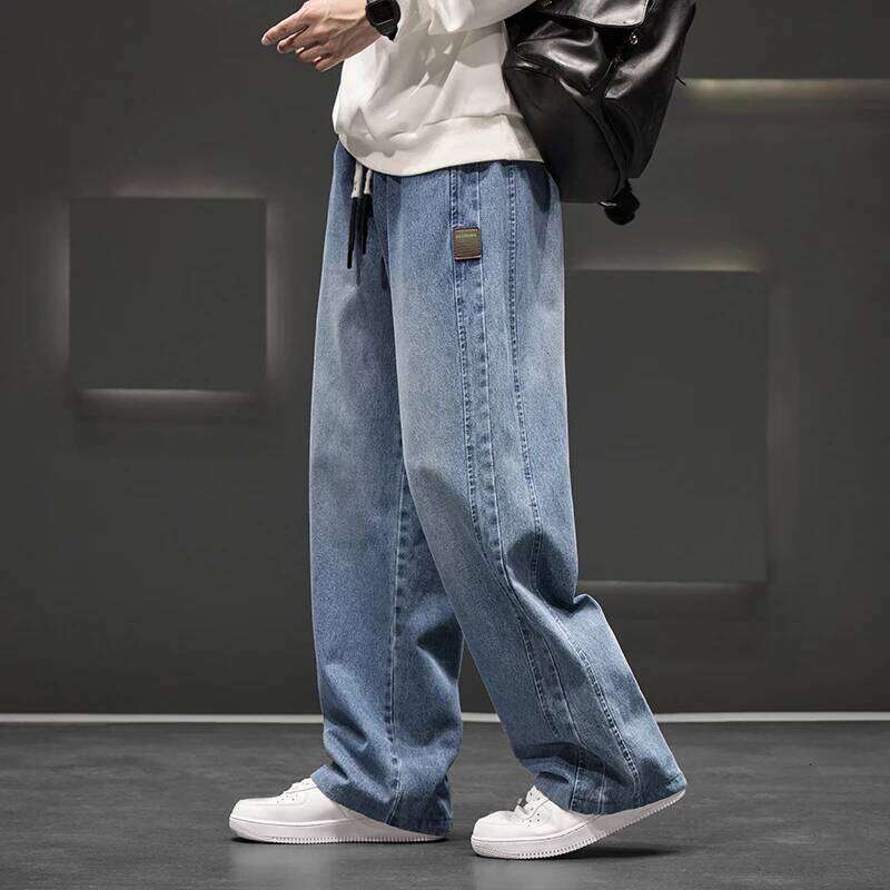 Autumn New Wide Leg Washing Jean Men Trousers Neutral Solid Color Loose Casual Straight Outdoor Fashion Pants Big Size 8xl 26Y0312