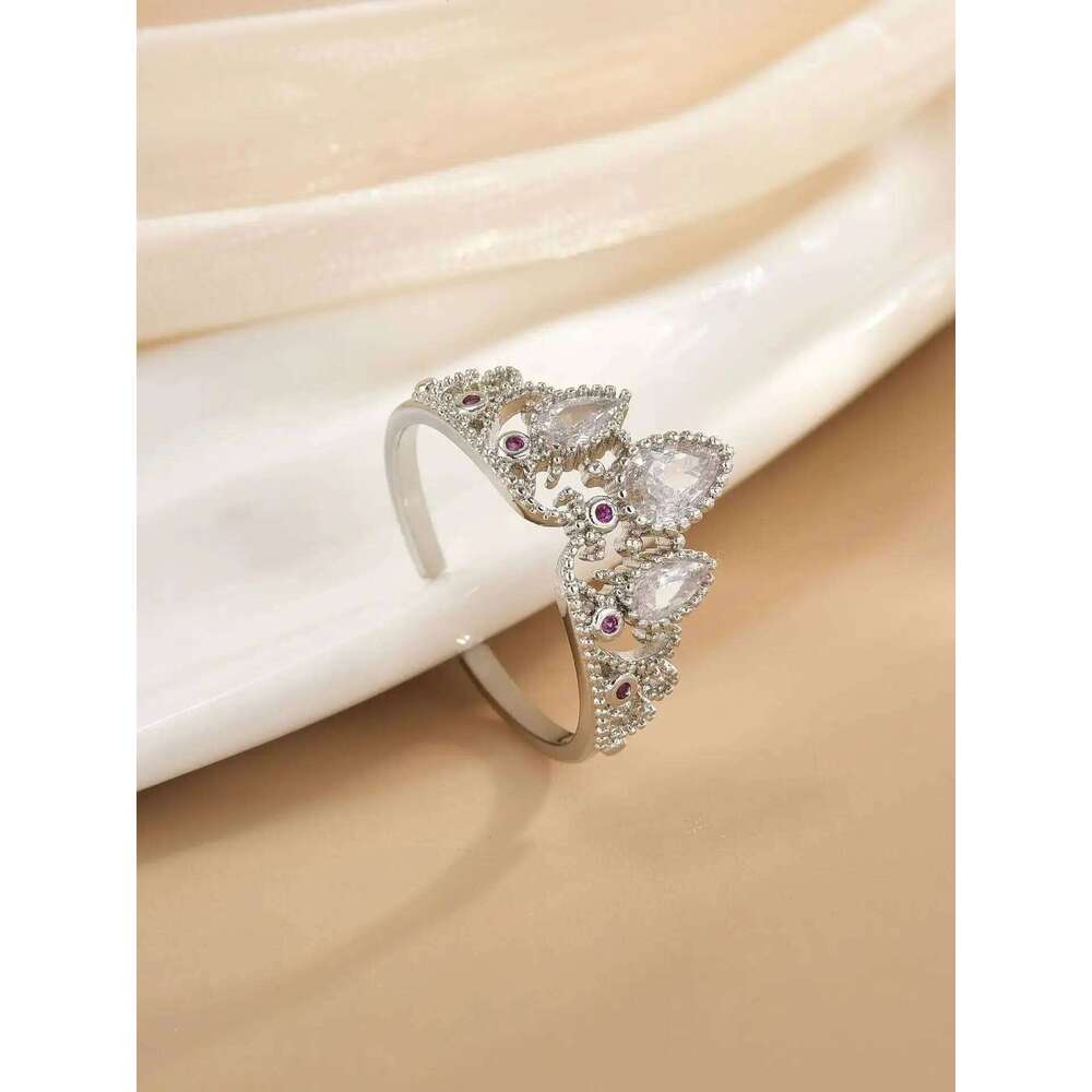 Rapunzel For Woman Fashion Wedding Party Jewelry Accessories Gold Plated Adjustable Powder Crystal Princess Crown Ring Gift H260312